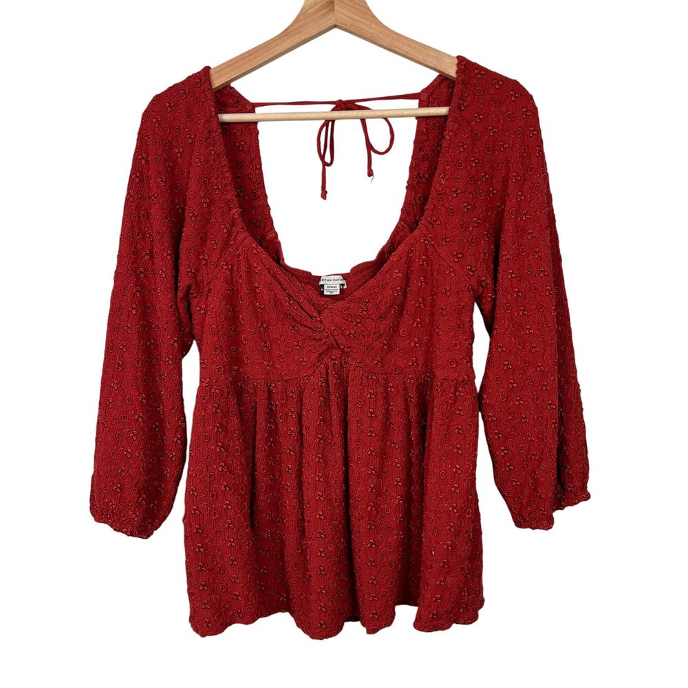 American Eagle Medium Babydoll Dark Orange Top Coquette Cotttagecore Milkmaid
